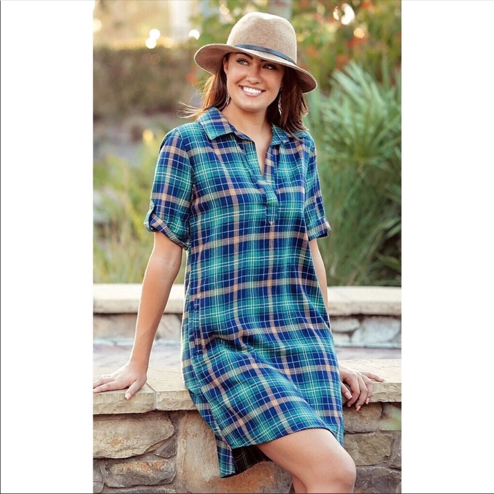 Fall Plaid Tunic Dress with Pockets